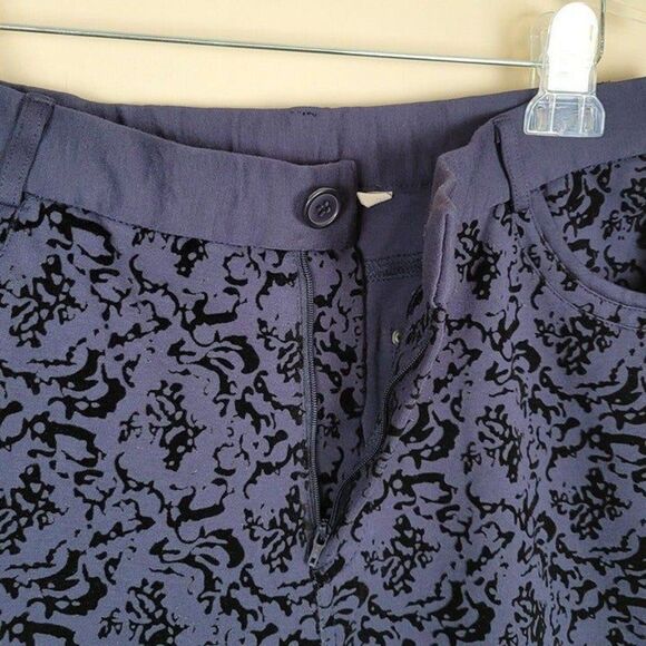 Soft Surroundings Size M Baroque Ponte Stretch Navy Blue Velvet Detailed Pants - Picture 7 of 12